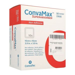 CONVAMAX SUPERABSORBANT NON - ADHESIF Pansement hydrocellulaire superabsorbant non adhésif, stérile, 10 cm x 10 cm (ref. 422567), bt 10