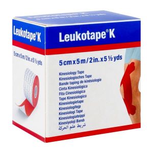 LEUKOTAPE K Bande élastique adhésive de kinésithérapie, rouge, 5 m x 5 cm (ref. 72978-00016), unité