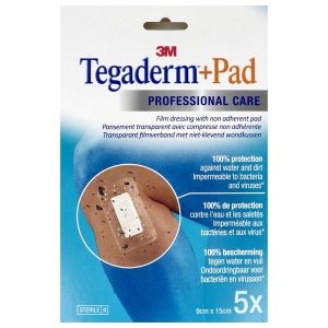 TEGADERM + PAD Pansement adhésif avec compresse absorbante, stérile, 9 cm x 15 cm (ref. 3589), bt 5