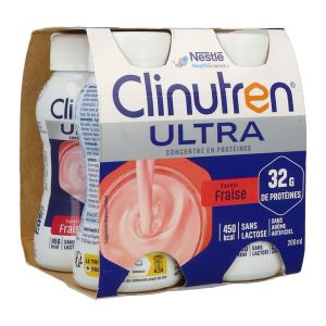 CLINUTREN ULTRA Denrée alimentaire destinée à des fins médicales spéciales, saveur fraise, 200 ml x 4
