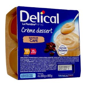DELICAL LA FLORIDINE HP HC CREME DESSERT Denrée alimentaire destinée à des fins médicales spéciales, saveur café, pot 200 g x 4