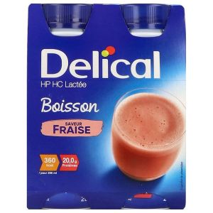 DELICAL BOISSON LACTEE HP HC Denrée alimentaire destinée à des fins médicales spéciales, fraise, 200 ml x 4
