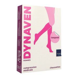 DYNAVEN 2 TRANSPARENT MOINS Chaussette médicale de compression classe 2, pour femme, mollet fin, beige clair, normal, small (ref. 303402), paire
