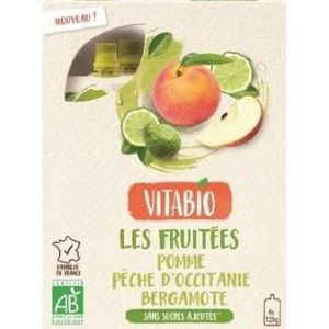 Vitabio Gourde Fruits Pomme Pêche d'Occitanie Bergamote BIO - 4 x 120 g