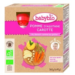 Babybio - Gourde Pomme d'Aquitaine et carotte BIO - 6 mois - 4x 90 g
