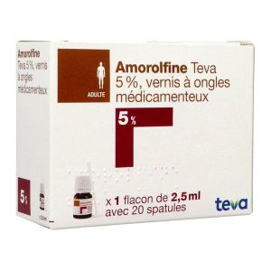 Amorolfine Teva 5 % Vernis A Ongles Medicamenteux 2,5 Ml En Flacon Verre (De Type Iii) Avec 20 Spatules