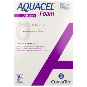 AQUACEL FOAM TALON Pansement hydrocellulaire bord adhésif siliconé, stérile, spécial talon, bt 10