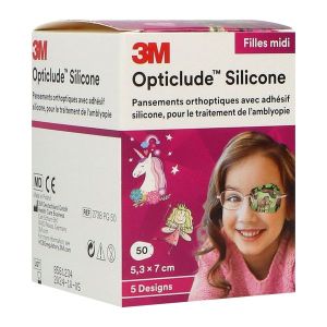 OPTICLUDE SILICONE 3M DESIGN GIRLS MIDI Pansement orthoptique occlusif, moyen modèle, décor fille, bt 50