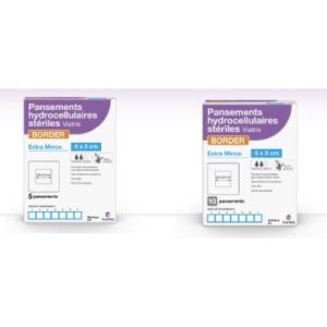VIATRIS BORDER PANSEMENT HYDROCELLULAIRE Pansement hydrocellulaire siliconé, extra-mince, stérile, 10 cm x 20 cm, bt 5