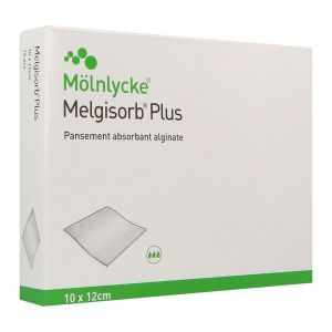 MELGISORB PLUS Pansement d'alginate, absorbant, hémostatique, stérile, 10 cm x 12 cm (ref. 252380-01), bt 10