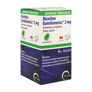 NICOTINE EUROGENERICS MENTHE SANS SUCRE Gomme à mâcher médicamenteuse 2 mg, boîte 96