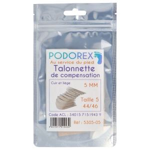 PODOREX TALONNETTE DE COMPENSATION Talonnette de compensation en liège caoutchouc résistant, 5 mm, taille 5, pointure 44 - 46, unité