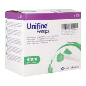 UNIFINE PENTIPS Aiguille pour stylo injecteur d'insuline, G32, 0,23 mm x 4 mm, vert, bt 100