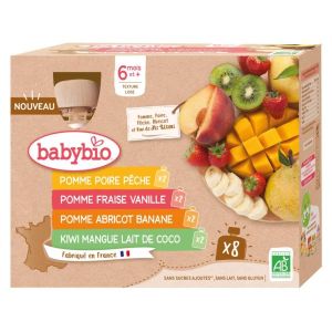Babybio Gourde Multifruits - 6 mois - BIO - 8 x 90 g