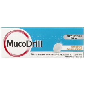 MUCODRILL SANS SUCRE Comprimé effervescent 600 mg, boîte 1 tube 10