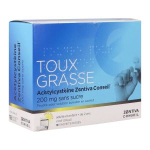 ACETYLCYSTEINE ZENTIVA CONSEIL 200 mg SANS SUCRE poudre pour solution buvable en sachet B/18