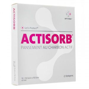 SYSTAGENIX ACTISORB Pansement stérile au charbon actif 10,5 cm x 10,5 cm 12 pan