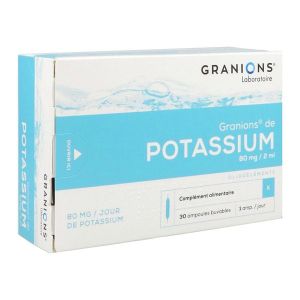 GRANIONS DE POTASSIUM Ampoule buvable, complément alimentaire d'oligoélément potassium, bt 30