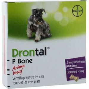 Drontal Chien Arôme Boeuf Vermifuge Contre Vers Ronds et Vers Plats 2 Comprimés Sécables Pour Chien