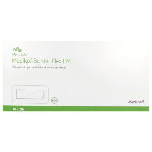 MEPILEX BORDER FLEX EM Pansement hydrocellulaire siliconé, bordé, flexible, forme mince, 10 cm x 20 cm (ref. 581820), bt 10