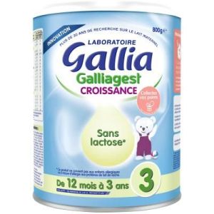 GALLIA GALLIAGEST CROISSANCE 3 SANS LACTOSE Lait de croissance pour nourrisson, sans lactose, bt 800