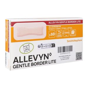 ALLEVYN GENTLE BORDER LITE Pansement hydrocellulaire à bords adhésifs, stérile, très absorbant, 5,5 cm x 12 cm (ref. 66800836), bt 10