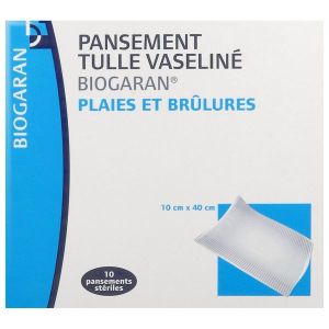 BIOGARAN PANSEMENT TULLE VASELINE Pansement gras, vaseliné, stérile, 10 cm x 40 cm, bt 10