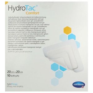 HYDROTAC COMFORT Pansement hydrocellulaire, hydroapaisant, à bords adhésifs, 20 cm x 20 cm (ref. 685812), bt 10