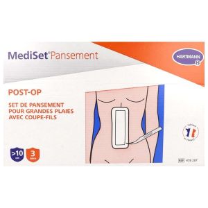 MEDISET PANSEMENT POST - OP GRANDES PLAIES Set de nettoyage et de recouvrement avec coupe-fil, grande plaie suturée, bt 3