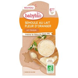 Babybio Bols lactés, Semoule au lait Fleur d'Oranger BIO - dès 8 mois - 2 x 100 g