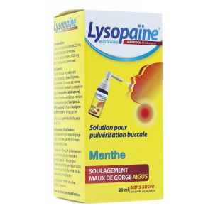 Lysopaine Maux De Gorge Ambroxol Menthe 17,86 Mg/Ml Sans Sucre Solution Pour Pulverisation Buccale 1 Flacon(S) En Verre Jaune(Brun) De 20 Ml Avec Pomp