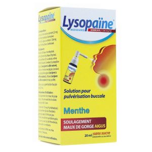 Lysopaine Maux De Gorge Ambroxol Menthe 17,86 Mg/Ml Sans Sucre Solution Pour Pulverisation Buccale 1 Flacon(S) En Verre Jaune(Brun) De 20 Ml Avec Pomp