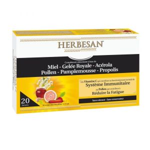 Herbesan Herbesan miel, gelée royale, acerola, pollen, pamplemousse, propolis - 20 ampoules