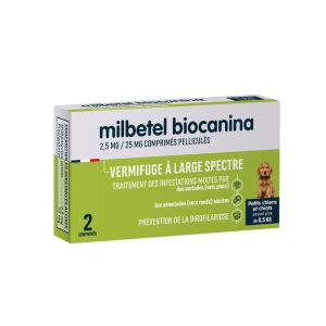 MILBETEL BIOCANINA 2,5MG/25MG COMPRIME PELLICULE PETIT CHIEN ET CHIOT PLAQ TFOR 2
