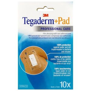TEGADERM + PAD Pansement adhésif avec compresse absorbante, stérile, 5 cm x 7 cm (ref. 1374004), bt 10