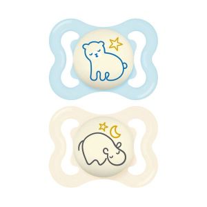 MAM SUPREME SUCETTE NUIT 2 - 6 MOIS Sucette anatomique de nuit, téterelle silicone, 1er âge, N° 36, blister 2