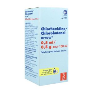 CHLORHEXIDINE CHLOROBUTANOL ARROW Solution pour bain de bouche 0,5 ml/ 0,5 g pour 100 ml, boîte 1 flacon 200 ml avec gobelet doseur