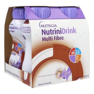 NUTRINIDRINK MULTI FIBRE Denrée alimentaire destinée à des fins médicales spéciales, arôme chocolat, 200 ml x 4