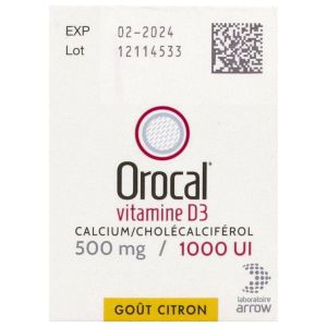 OROCAL VITAMINE D3 Comprimé à croquer 500 mg/1000 UI, boîte 1 pilulier 30