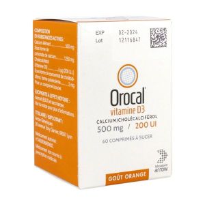 OROCAL VITAMINE D3 Comprimé à sucer 500 mg/200 UI, boîte 60