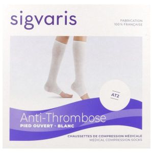 SIGVARIS AT2 Bas jarret médical de compression antithrombose, classe 2, pied ouvert, long, taille 4 (ref. 88659), paire