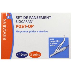 BIOGARAN SET DE PANSEMENT POST - OP MOYENNES PLAIES SUTUREES Set de nettoyage et de recouvrement avec coupe-fil, plaie moyenne suturée, bt 3