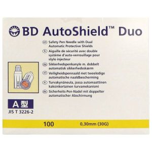 BD AUTOSHIELD DUO Aiguille sécurisée pour stylo injecteur, double protection, G30, 0,30 mm x 5 mm, mauve, bt 100