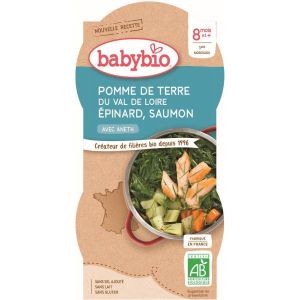 Babybio Menu Epinards Saumon Bio 8 mois - Lot de 2 bols de 200 g
