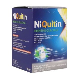 Niquitin Menthe Glaciale 2 Mg Sans Sucre (Nicotine) Gomme A Macher Medicamenteuse Edulcoree Au Sorbitol Et Au Xylitol Gommes A Macher Medicamenteuses 
