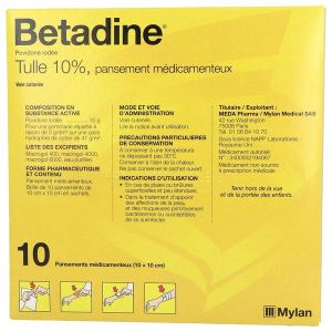 BETADINE TULLE Pansement médicamenteux 10 %, boîte 10 sachets