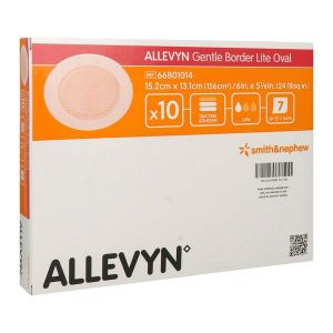 ALLEVYN GENTLE BORDER LITE OVAL Pansement hydrocellulaire à bords adhésifs, stérile, très absorbant, médium 13,1 cm x 15,2 cm (ref. 66801014), bt 10