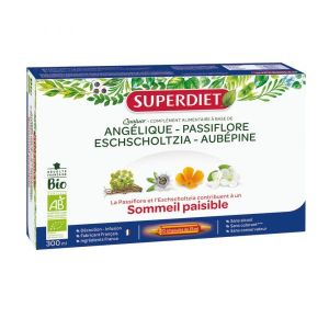 Superdiet Quatuor Sommeil paisible BIO : angélique, passiflore, eschscholtzia, aubépine - 20 amp