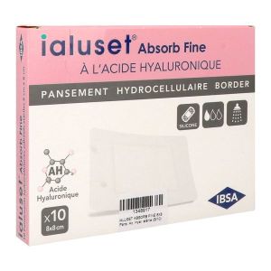 IALUSET ABSORB FINE Pansement hydrocellulaire adhésif stérile, 8 cm x 8 cm, bt 10