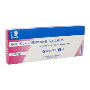 EAU POUR PREPARATIONS INJECTABLES LAVOISIER Solution pour préparation injectable, boîte 10 ampoules (verre) 5 ml